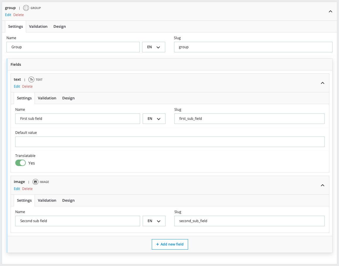 aperçu du champ group